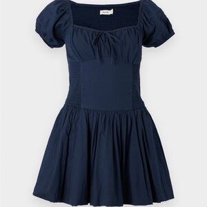 Hollister Navy Blue Bubble Hem Dress Drop Waist Tie At Top Stretch XL